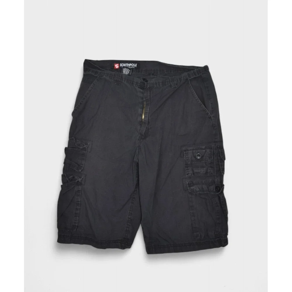 Southpole Shorts Mens 32 Black Cargo Baggy Relaxed Fit 12